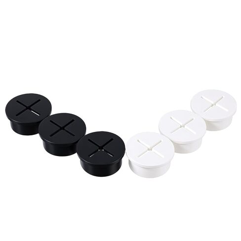 6pcs كبل مرنة جروميت 1 بوصة الحلقات المكتب السيليكون لمكتب الطاولة وغطاء ثقب الأثاث (أبيض وأسود) in Kuwait