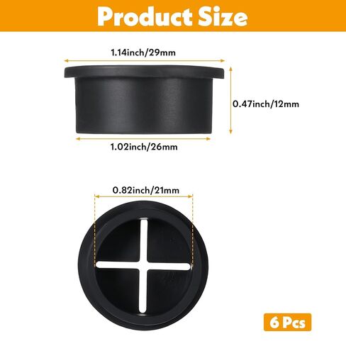 6pcs كبل مرنة جروميت 1 بوصة الحلقات المكتب السيليكون لمكتب الطاولة وغطاء ثقب الأثاث (أبيض وأسود) in Kuwait