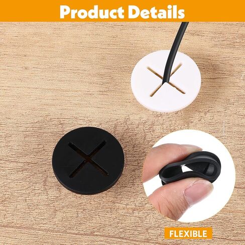 6pcs كبل مرنة جروميت 1 بوصة الحلقات المكتب السيليكون لمكتب الطاولة وغطاء ثقب الأثاث (أبيض وأسود) in Kuwait