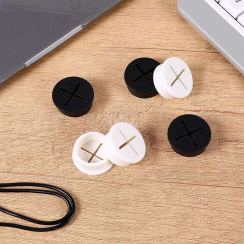 6pcs كبل مرنة جروميت 1 بوصة الحلقات المكتب السيليكون لمكتب الطاولة وغطاء ثقب الأثاث (أبيض وأسود) in Kuwait