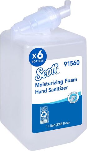 Scott Professional Moisturizing Foam Hand Sanitizer (91560), 1.0 L, Foaming, Clear, Fresh Scent Manual Soap Refills, NSF E-3 (6 Bottles) in Kuwait