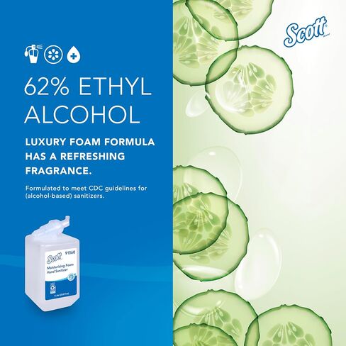 Scott Professional Moisturizing Foam Hand Sanitizer (91560), 1.0 L, Foaming, Clear, Fresh Scent Manual Soap Refills, NSF E-3 (6 Bottles) in Kuwait