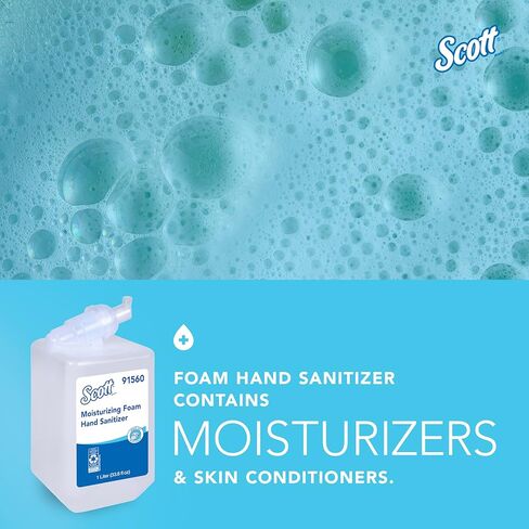 Scott Professional Moisturizing Foam Hand Sanitizer (91560), 1.0 L, Foaming, Clear, Fresh Scent Manual Soap Refills, NSF E-3 (6 Bottles) in Kuwait