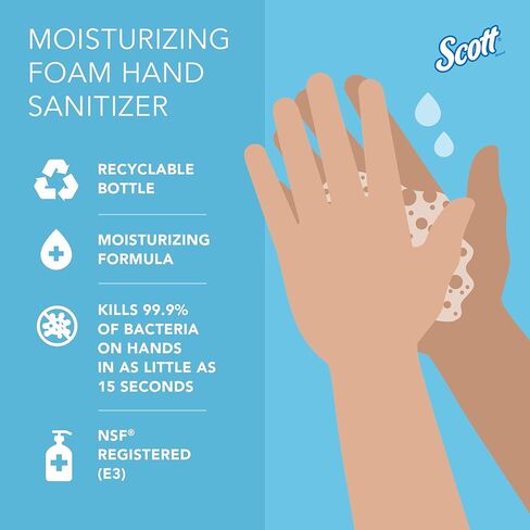 Scott Professional Moisturizing Foam Hand Sanitizer (91560), 1.0 L, Foaming, Clear, Fresh Scent Manual Soap Refills, NSF E-3 (6 Bottles) in Kuwait