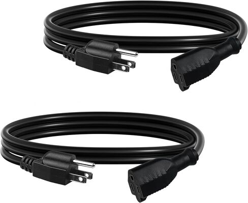 BN-LINK 6ft Indoor Outdoor Extension Cord 16/3 SJTW, 2 Pack, Black, 3-Prong, Weather Resistant & Flame Retardant, for Indoor, Garden, Landscaping & Holiday Decorations, ETL in Kuwait