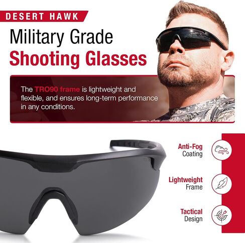 Desert Hawk Shooting Glasses - ANSI Z87.1+, MIL-PRF-32432A, Anti-Fog and Scratch Resistant Safety Glasses with UV Protection in Saudi Arabia