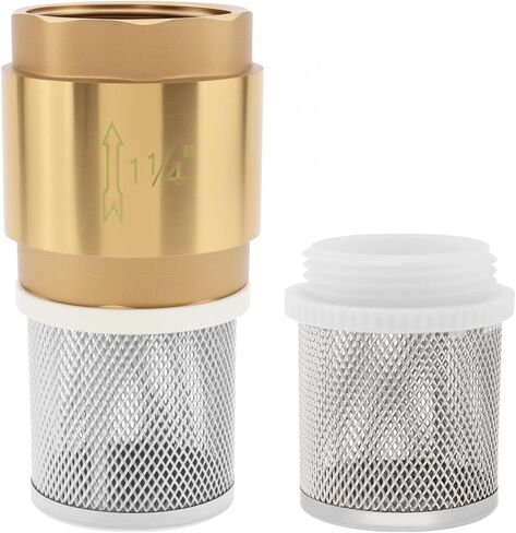 1-1/4" Foot Valve with Filter, DN32 Brass Bottom Valve Prevent Backflow Non Return Spring Check Valves with 2 Pcs Mesh Strainer Filter for Water Pump Irrigation, Industrial Piping System (1-1/4 inch) in Kuwait
