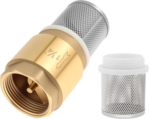 1-1/4" Foot Valve with Filter, DN32 Brass Bottom Valve Prevent Backflow Non Return Spring Check Valves with 2 Pcs Mesh Strainer Filter for Water Pump Irrigation, Industrial Piping System (1-1/4 inch) in Kuwait