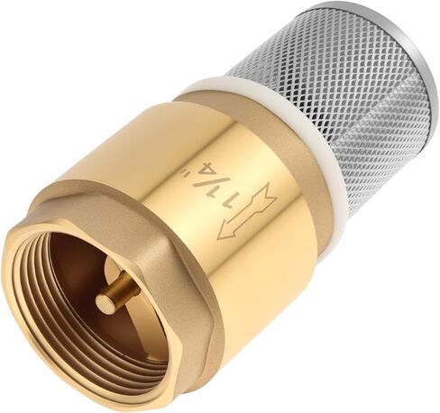 1-1/4" Foot Valve with Filter, DN32 Brass Bottom Valve Prevent Backflow Non Return Spring Check Valves with 2 Pcs Mesh Strainer Filter for Water Pump Irrigation, Industrial Piping System (1-1/4 inch) in Kuwait