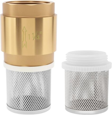 1-1/4" Foot Valve with Filter, DN32 Brass Bottom Valve Prevent Backflow Non Return Spring Check Valves with 2 Pcs Mesh Strainer Filter for Water Pump Irrigation, Industrial Piping System (1-1/4 inch) in Kuwait