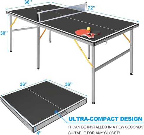 طاولة Ping Pong قابلة للطي ، طاولات تنس الطاولة الداخلية/الخارجية ذات الحجم المتوسط ​​6 أقدام ، وطاولات Ping Pong المحمولة مع صافي ، ومجاذيات تنس و 3 كرات ، و 5 دقائق تجميع سريع ، بولي in Saudi Arabia