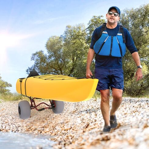 Bonnlo Kayak Cart Trolley Canoe Paddle Board Cart Carrier Dolly مع 12 "Big Beach Wheels Balloon Kayak Transport Cartable ، مضخة مجانية ، أحزمة راتشيت- مثالية للرمال الناعمة in Kuwait