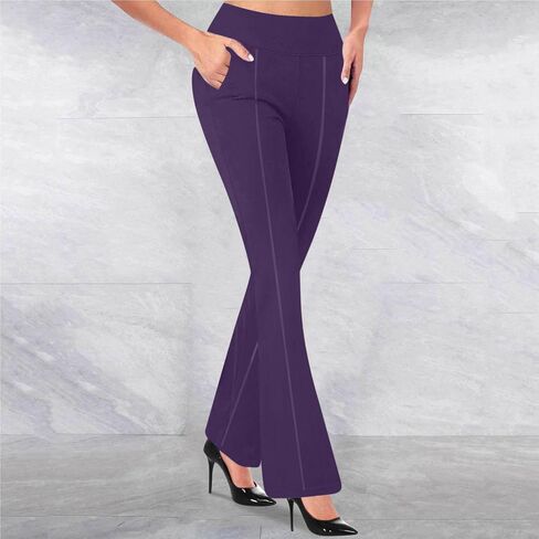 Bootcut Pull On Dress Pants for Women High Waisted Stretchy Business Casual Pants Trendy Yoga Work Slacks in Kuwait