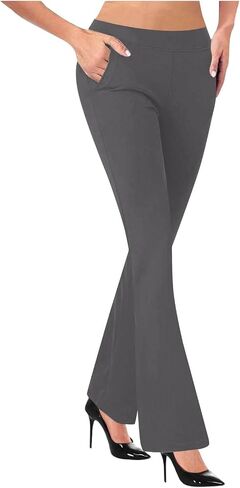 Bootcut Pull On Dress Pants for Women High Waisted Stretchy Business Casual Pants Trendy Yoga Work Slacks in Kuwait