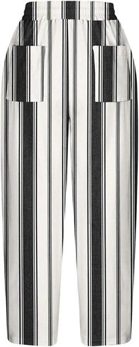 Stripe Color Block Capri Pants for Women Casual Straight Leg Capri Pants Drawstring Elastic Waist Cropped Trousers in Saudi Arabia
