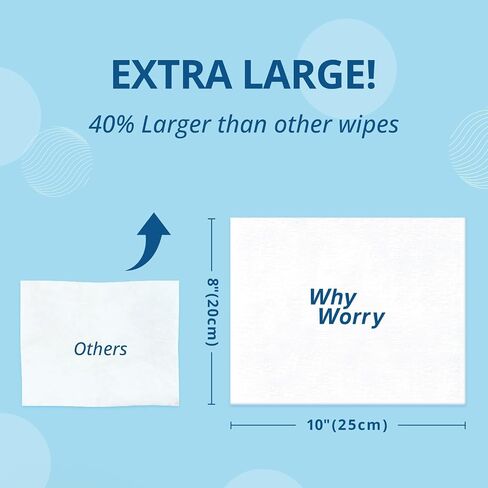 WhyWorry Flushable Wipes for Adults, Extra Large 8"x10" Butt Wipes for Toilet & Personal Cleansing, Chamomile and Vitamin E, 100% Plant-Based, Septic & Sewer Safe, Sea Incense, 144 Count (3 Packs) in Saudi Arabia