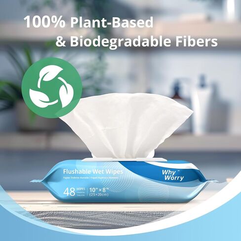 WhyWorry Flushable Wipes for Adults, Extra Large 8"x10" Butt Wipes for Toilet & Personal Cleansing, Chamomile and Vitamin E, 100% Plant-Based, Septic & Sewer Safe, Sea Incense, 144 Count (3 Packs) in Saudi Arabia