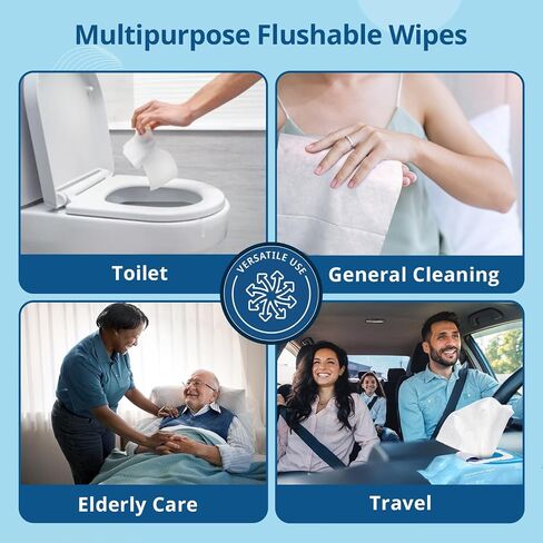 WhyWorry Flushable Wipes for Adults, Extra Large 8"x10" Butt Wipes for Toilet & Personal Cleansing, Chamomile and Vitamin E, 100% Plant-Based, Septic & Sewer Safe, Sea Incense, 144 Count (3 Packs) in Saudi Arabia