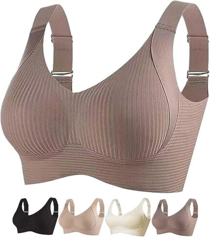 Womens Seamless Bras Comfort Ribbed Wireless Push Up Full Coverage Adjustable Everyday Sports Bra in Saudi Arabia