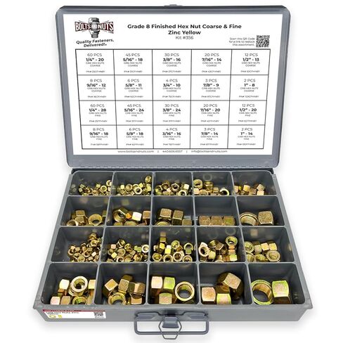 Grade 8 Finished Hex Nut Coarse & Fine Zinc Yellow Assortment - 381 Pieces in Saudi Arabia