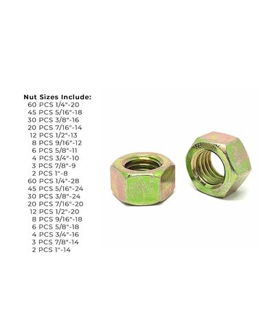 Grade 8 Finished Hex Nut Coarse & Fine Zinc Yellow Assortment - 381 Pieces in Saudi Arabia