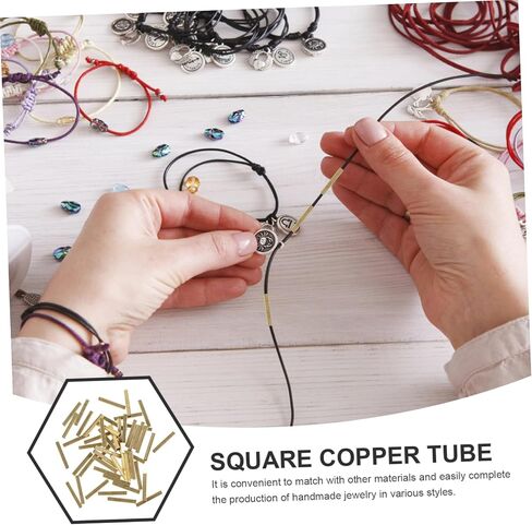 Angoily 50Pcs Brass Square Tubes for DIY Jewelry Making Supplies Hollow Design Durable Brass Material for Earrings and Bracelets Creative Crafting Accessories in Saudi Arabia