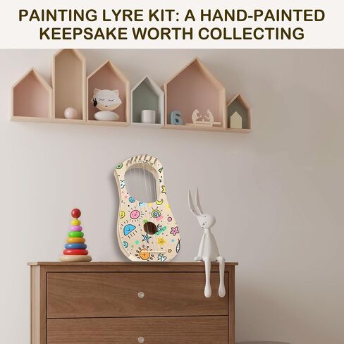 Lyre Harp 7 String DIY Kit, Wooden Instrument Kit Handmade with Basswood Body Strings Tuning Wrench Saddle Bridge Pins, Easy Assembly for Beginners and DIY Enthusiasts in Saudi Arabia