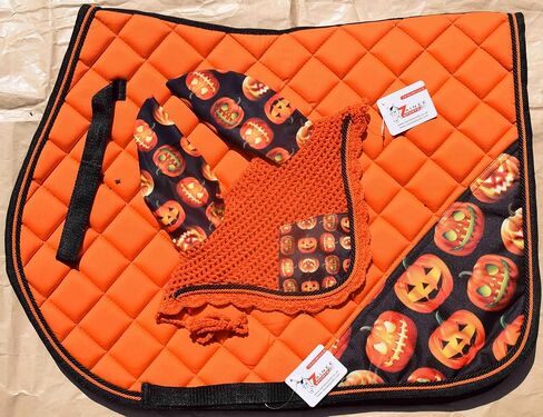 وسادة سرج طباعة برتقالية الهالوين مع محرك أذن مطابق-معدات ركوب الخيل-غير قابلة للانزلاق والتنفس-العرض الغربي/الإنجليزي in Kuwait