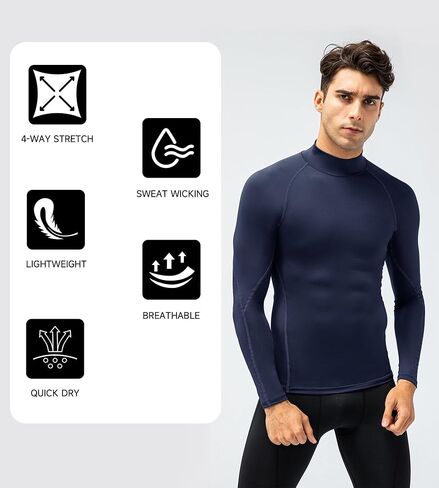 2 عبوة القمصان ضغط الرجال طويلة الأكمام قمصان تجريب وهمية العنق القاعدة الرياضية طبقة القاعدة النشطة أسفل القمور النشطة in Kuwait