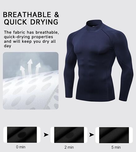 2 عبوة القمصان ضغط الرجال طويلة الأكمام قمصان تجريب وهمية العنق القاعدة الرياضية طبقة القاعدة النشطة أسفل القمور النشطة in Kuwait