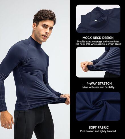 2 عبوة القمصان ضغط الرجال طويلة الأكمام قمصان تجريب وهمية العنق القاعدة الرياضية طبقة القاعدة النشطة أسفل القمور النشطة in Kuwait