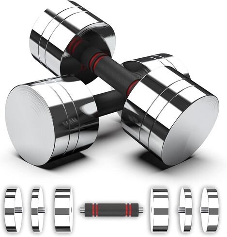 Synergee Ultra Compact Adjustable Dumbbell Sets. Steel Weight Set with Foam Handles and Chrome Finish. Weights Range from 5-20 lbs. in Saudi Arabia