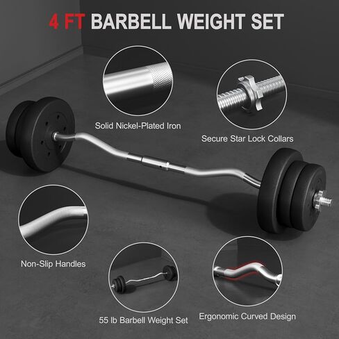 Yaheetech 55lb Olympic Barbell Dumbbell Weight Set Gym Lifting Exercise Workout Olympic Bar Curl Bar in Saudi Arabia