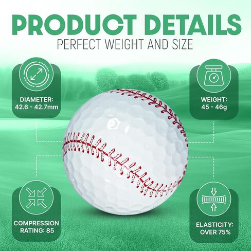 Baseball-Style Golf Balls – Set of 12, Surlyn Cover, Long Drive Distance & Precise Control, Great Golf Gift for Men & Women in Saudi Arabia