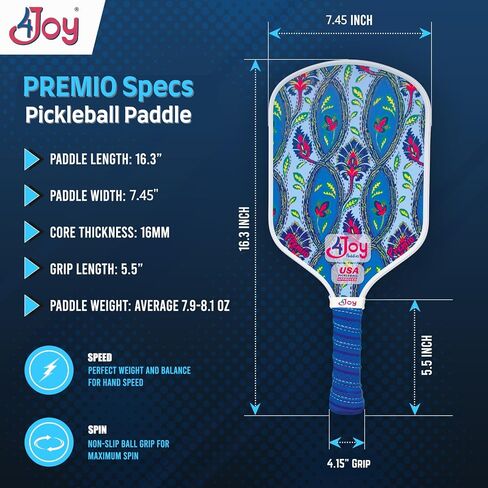 4Joy Pickleball Paddle Premio Series - Thermoformed Premium T700 Carbon Fiber Pickleball Paddless - Professional Pickleball Rackets for Women & Men - 16mm Honeycomb Core - USAP Approved in Saudi Arabia
