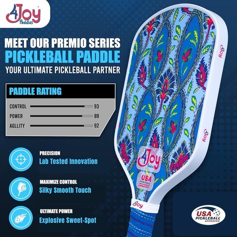 4Joy Pickleball Paddle Premio Series - Thermoformed Premium T700 Carbon Fiber Pickleball Paddless - Professional Pickleball Rackets for Women & Men - 16mm Honeycomb Core - USAP Approved in Saudi Arabia