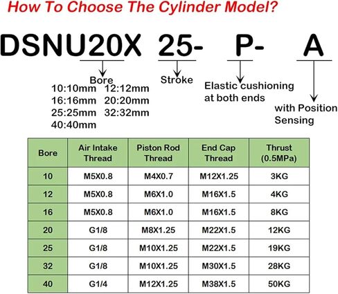 1pcs أسطوانة الهوائية الفولاذ المقاوم للصدأ من الفولاذ المقاوم للصدأ اسطوانة القلم الدائرية dsnu10/12/16x25/50/75/11/115/150/175/200-p-a (Bore 12 (DSNU 12) ، السكتة الدماغية 125 ملم) in Kuwait