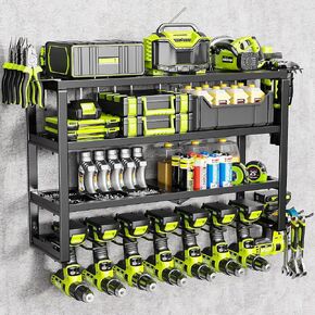 MAXIFFE 4 Layer Power Tool Organizer, 9 Drill Holder Heavy Duty Metal Wall Mount Cordless Tool Organizers and Storage Rack Holder for Garage Workshop Pegboard, Gifts for Men, Black, 32 inch in Saudi Arabia