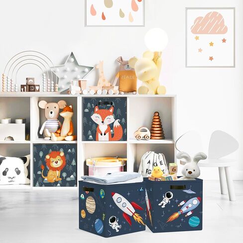 Clastyle 11.8" Space Storage Basket Set of 3 for Kid Boy Toy Clothes Bin | Collapsible Fabric Book Bin, Metal Frame Bottom Board, Cube Organizer, Closet Nursery Pantry Shelf Bedroom, Solar System in Saudi Arabia