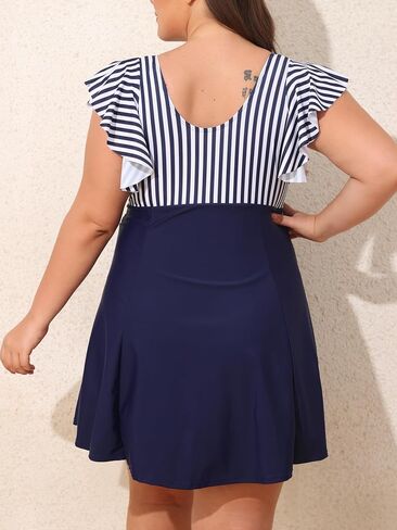 Smismivo Plus Size Swimsuit for Women One Piece Swim Dress Tummy Control Bathing Suit Slimming Ruffle Curvy Swimwear in Saudi Arabia