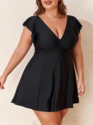 Smismivo Plus Size Swimsuit for Women One Piece Swim Dress Tummy Control Bathing Suit Slimming Ruffle Curvy Swimwear in Saudi Arabia