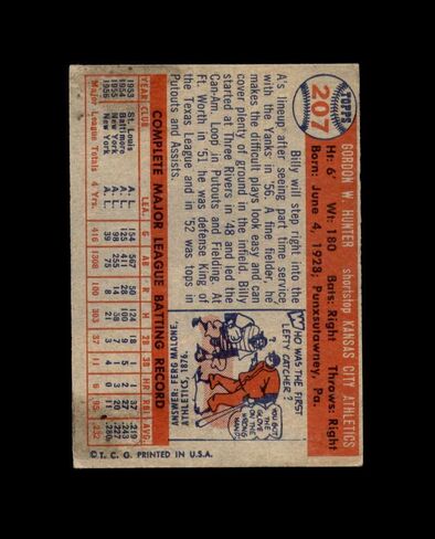 Billy Hunter Signed 1957 Topps Kansas City Athletics Autographed in Saudi Arabia