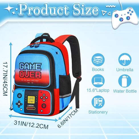 Gamer Backpack for Boys, Boys Backpack with Lunch Box Pencil Bag, 17" Video Game Bookbag for Kids Teens Elementary Middle School Ages 6-16 in Saudi Arabia