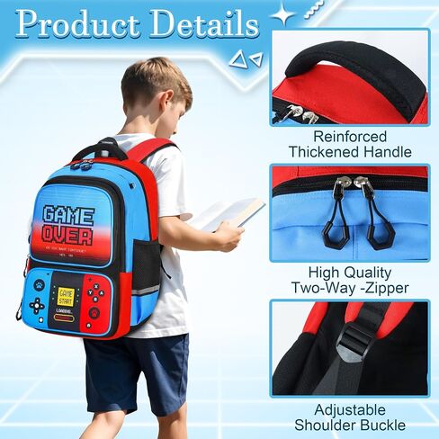 Gamer Backpack for Boys, Boys Backpack with Lunch Box Pencil Bag, 17" Video Game Bookbag for Kids Teens Elementary Middle School Ages 6-16 in Saudi Arabia
