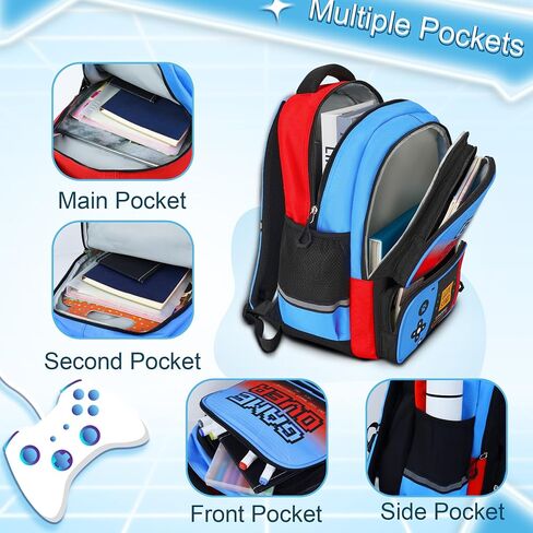 Gamer Backpack for Boys, Boys Backpack with Lunch Box Pencil Bag, 17" Video Game Bookbag for Kids Teens Elementary Middle School Ages 6-16 in Saudi Arabia