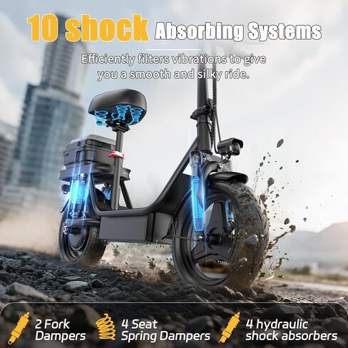 14" Electric Scooter with Seat Adult, 700W Peak Motor 720Wh Battery, 35 Miles Range, 25Mph Max Speed, Height-Adjustable Comfort Seat, Commuter Escooter with Carry Basket in Saudi Arabia