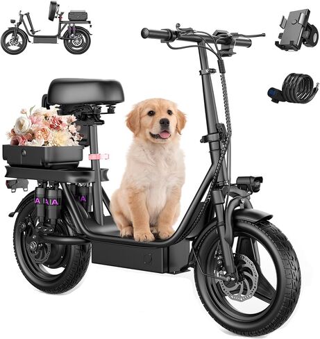 14" Electric Scooter with Seat Adult, 700W Peak Motor 720Wh Battery, 35 Miles Range, 25Mph Max Speed, Height-Adjustable Comfort Seat, Commuter Escooter with Carry Basket in Saudi Arabia