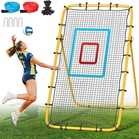 Volleyball Rebounder Net 7x4 Ft with 2 Target Stripes, 5-Angle Adjustable Rebounder Net for Practicing Digging, Setting, Spiking, Bounce Back Training Equipment with Portable Travel Bag & 4 Sand Bags in Saudi Arabia