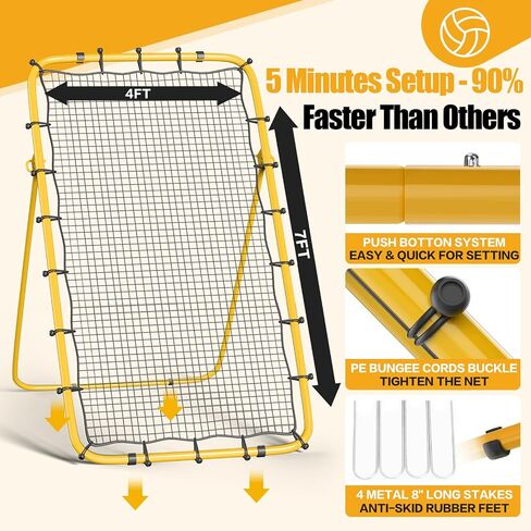 Volleyball Rebounder Net 7x4 Ft with 2 Target Stripes, 5-Angle Adjustable Rebounder Net for Practicing Digging, Setting, Spiking, Bounce Back Training Equipment with Portable Travel Bag & 4 Sand Bags in Saudi Arabia