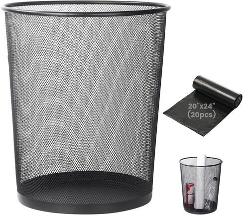 6.5 Gal Trash Can for Home and Office - Rust-Resistant Mesh Waste Basket, Round Ventilated Trash Can with Open Top, No Odor - Garbage Bin for Under Desk, Bedroom - 11.6" x 11.6" x 13.4" - 2 Pack in Kuwait